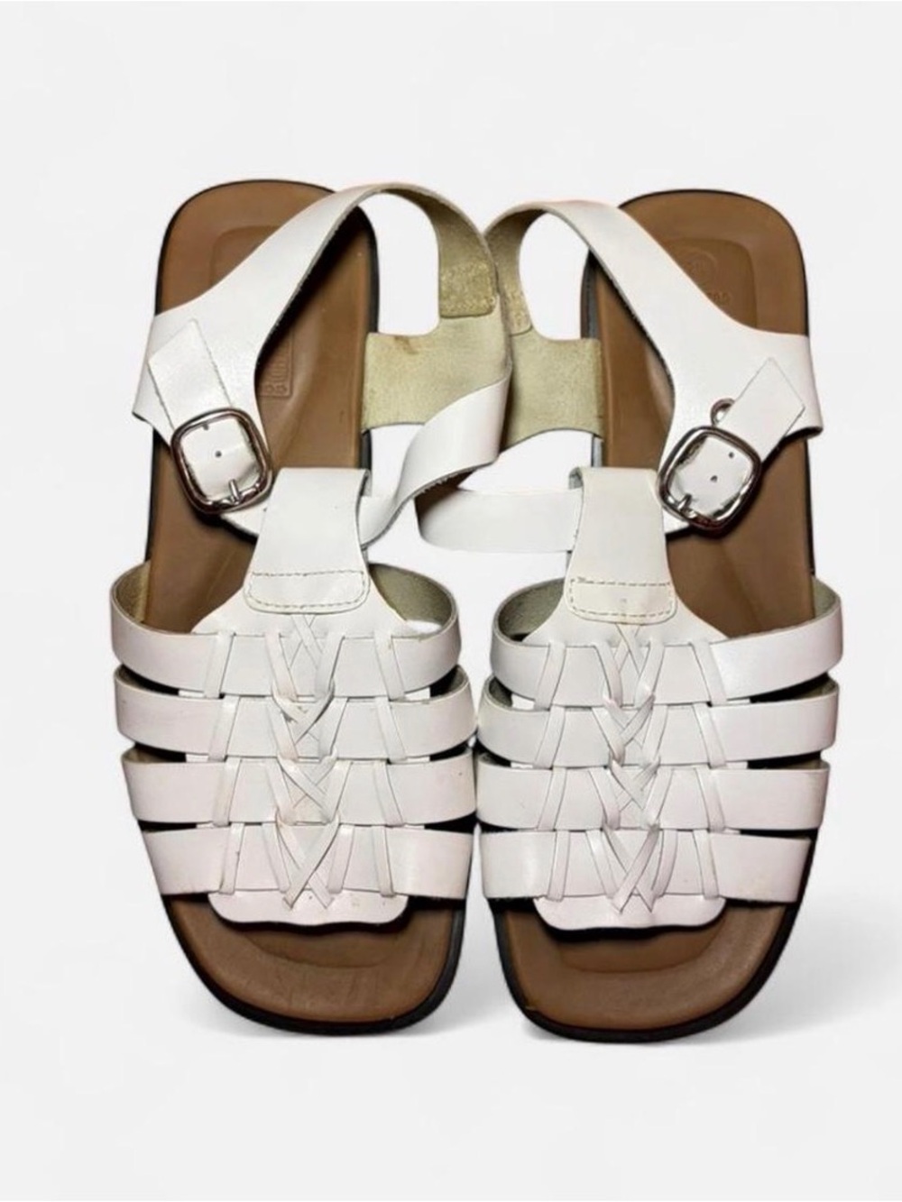 Faded Glory White Woven Buckle Sandals